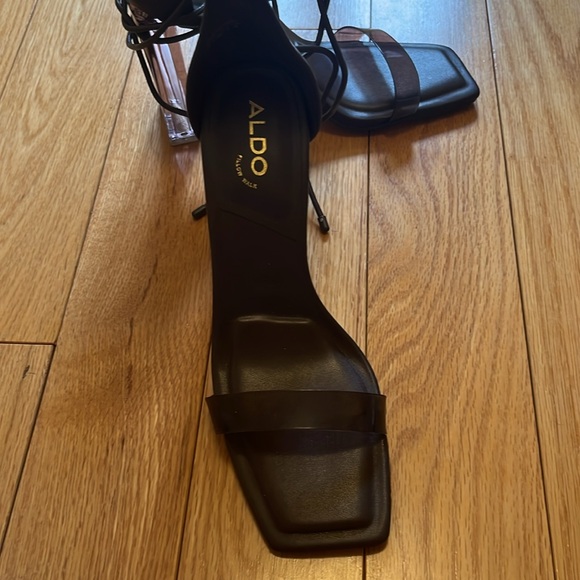 Aldo Brown Leather Lace up Heels with plastic heel - Picture 2 of 4